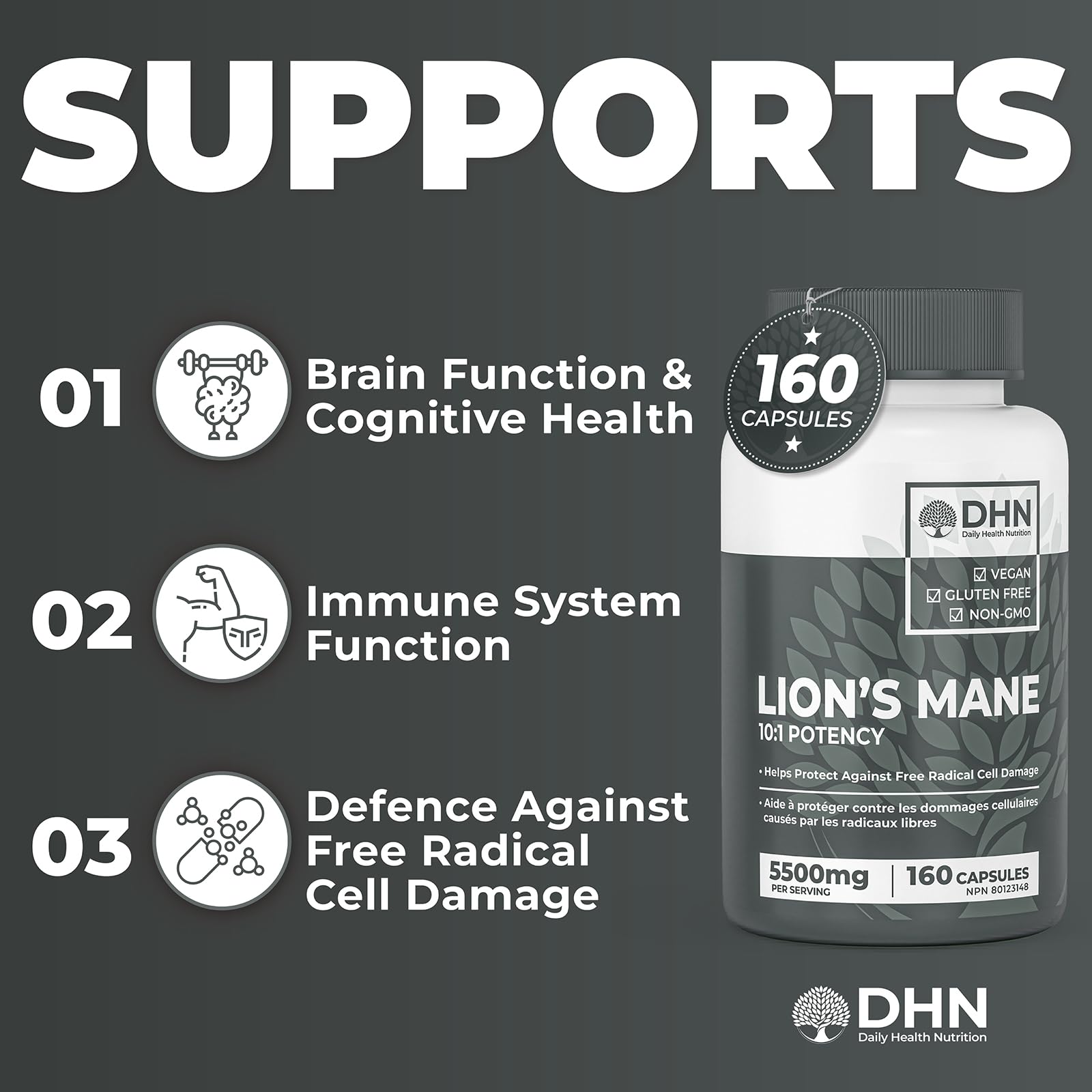 160 Capsules of Premium Lion's Mane Mushroom Powder | Antioxidant & Immune Su...