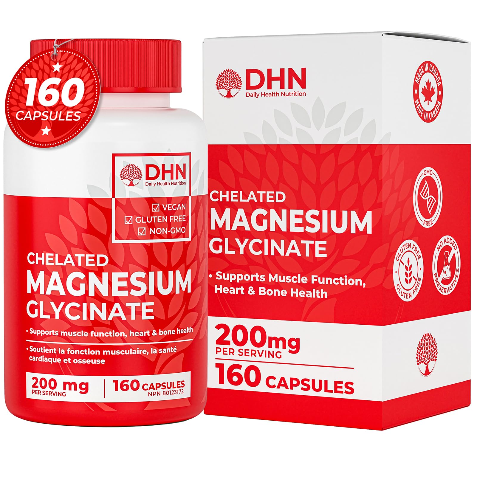 DHN Chelated Magnesium Glycinate Capsules - Promotes Energy Metabolism, Healt...