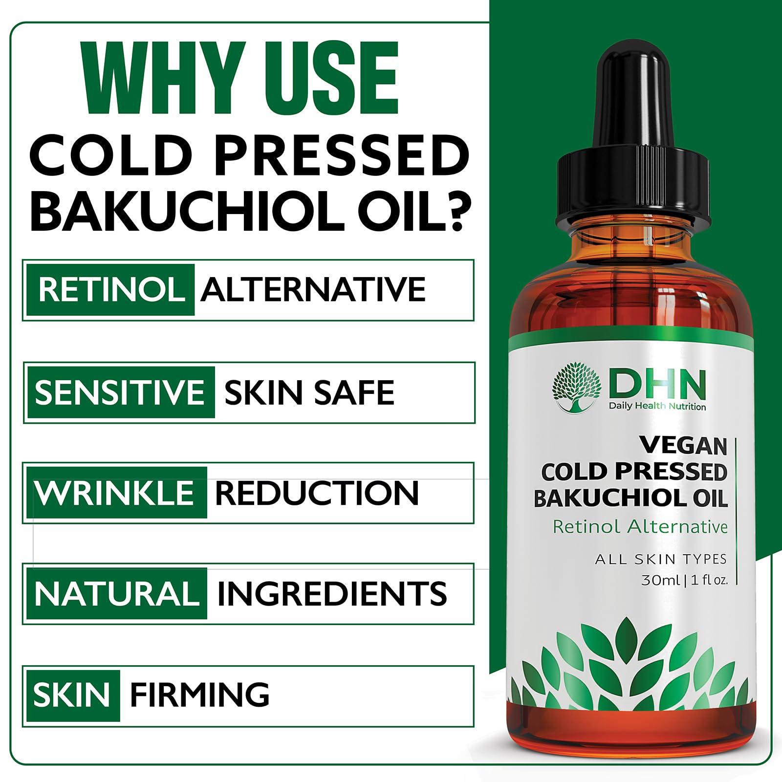 New Premium Cold Pressed Bakuchiol Facial Oil enriched with rose hip, abyssin...